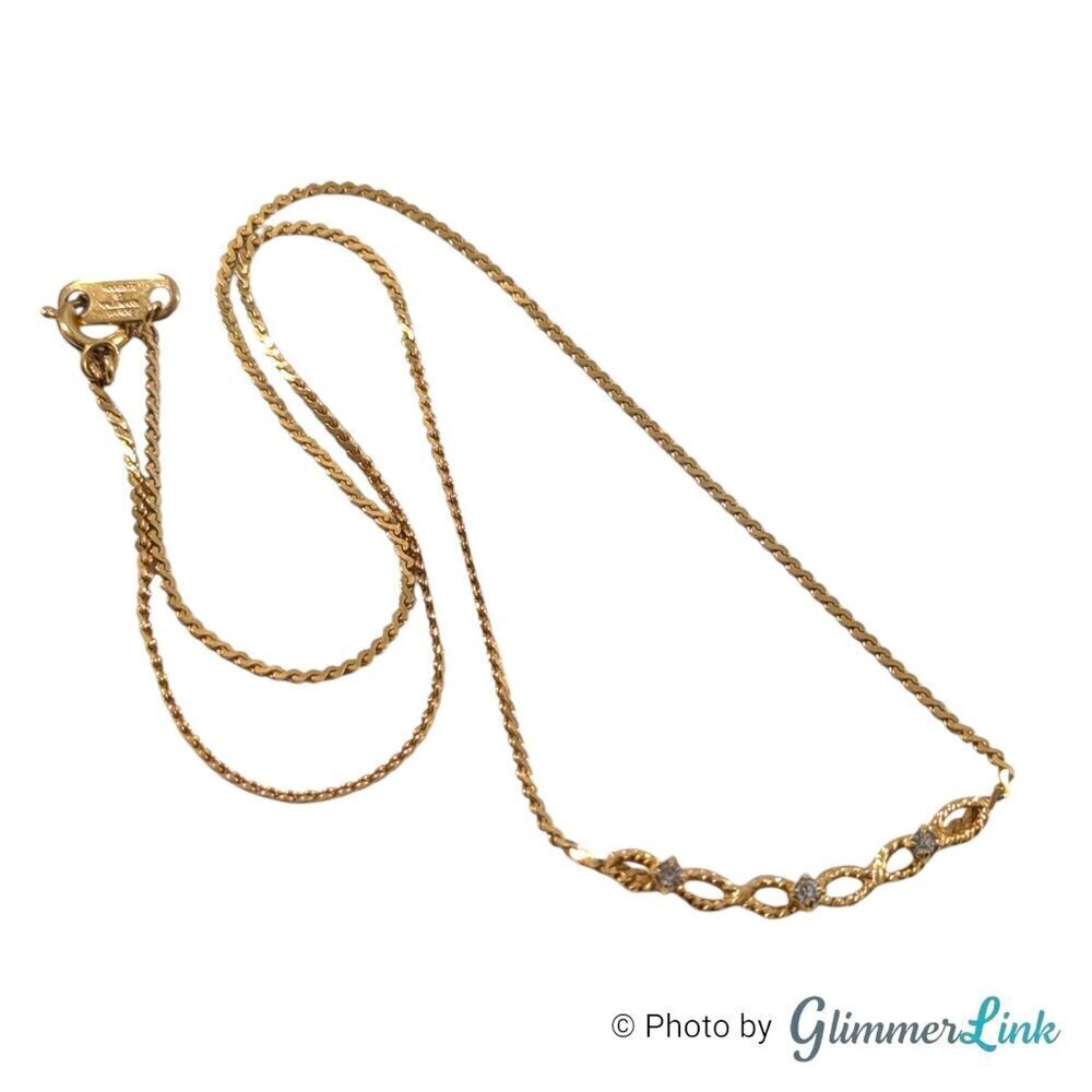 Vintage 80s Accents by Hallmark Braided Rhinestone Gold Tone Choker Necklace